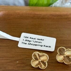 18K Real Gold Clover Stud Earrings - Gold